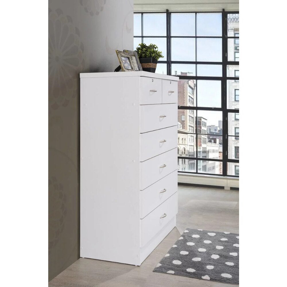 Hodedah 7 Drawer Dresser with Two Locks, White