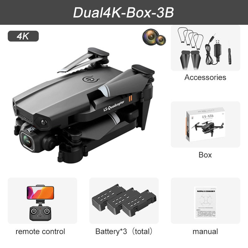 JINHENG XT6 Mini Drone 4K 1080P HD Camera WiFi Fpv Air Pressure Altitude Hold Foldable Quadcopter RC Dron Kid Toy Boys GIfts