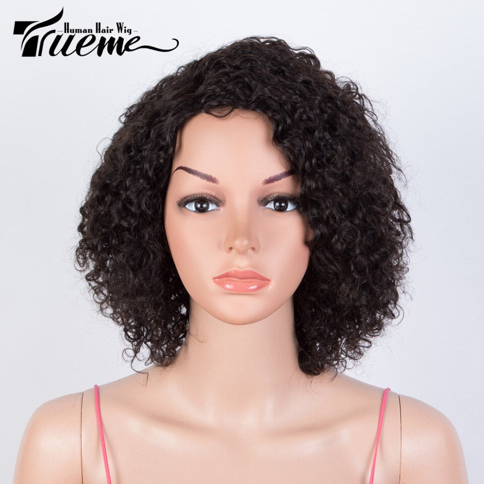 Trueme Short Jerry Curly Bob Human Hair Wigs With Bangs Brazilian Human Hair Wig For Black Women Kinky Curly Pixie Cut Bob Wig