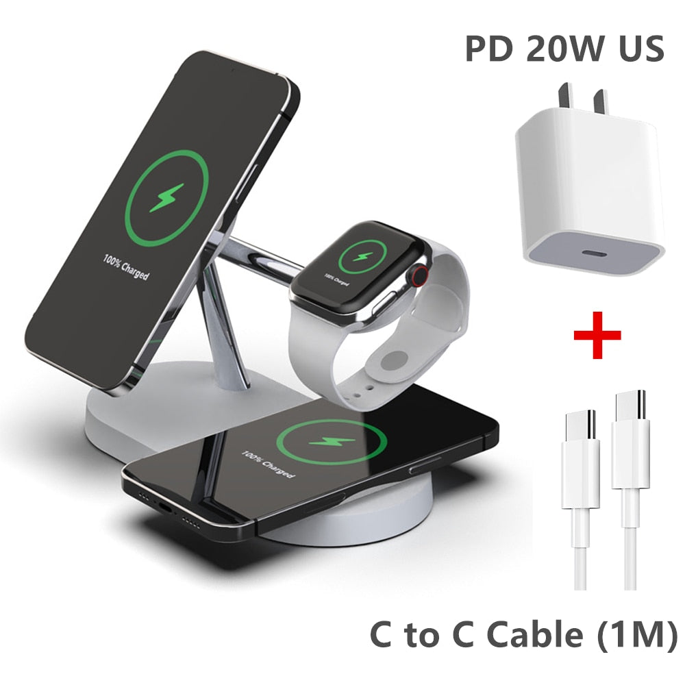 30W 3 in 1 Magnetic Wireless Charger Stand for iPhone 14 13 12 Pro Max Apple Watch 8 7 Airpods Induction Fast Charging Station