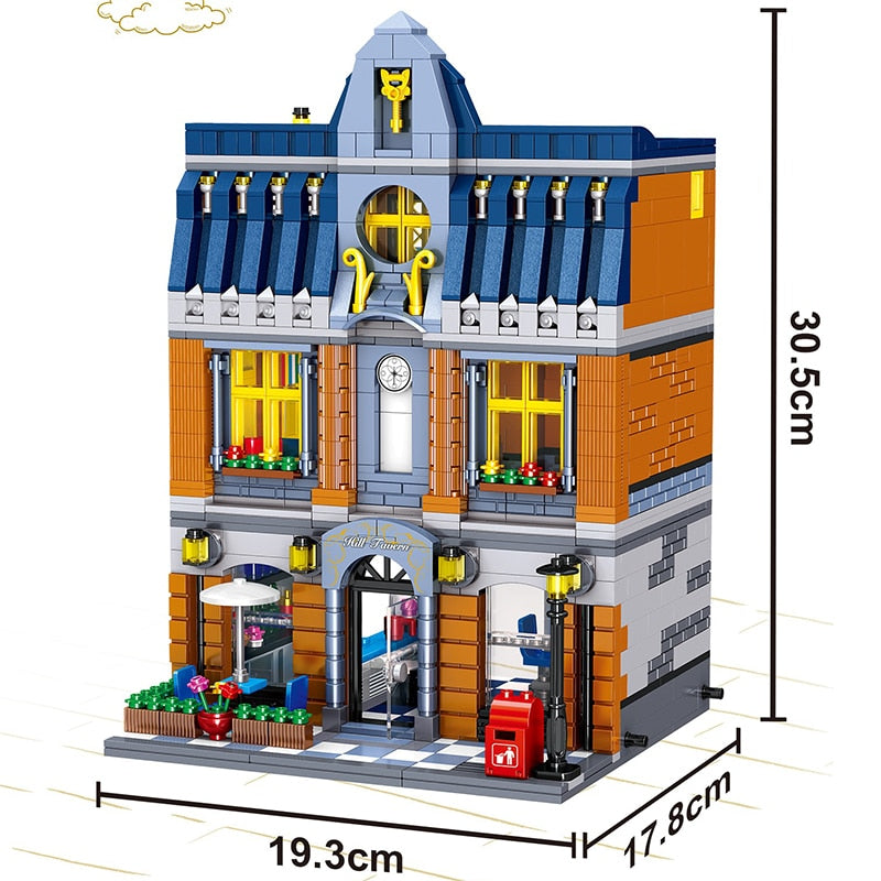 GULOGULO City Street View Building Blocks CAFE Shop Garden Hotel Restaurant Store Architecture Bricks Model Toy Gift For Kid