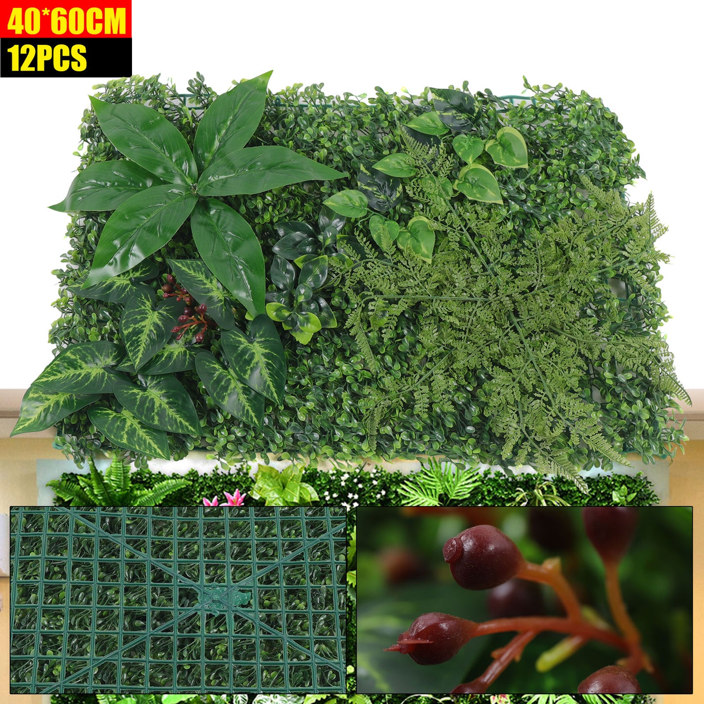 12Pcs 60x40cm Artificial Hedge Screen Privacy Fence Faux Plant Leaves Panels Boxwood Grass for Home Garden Decor Yard Wall Decor