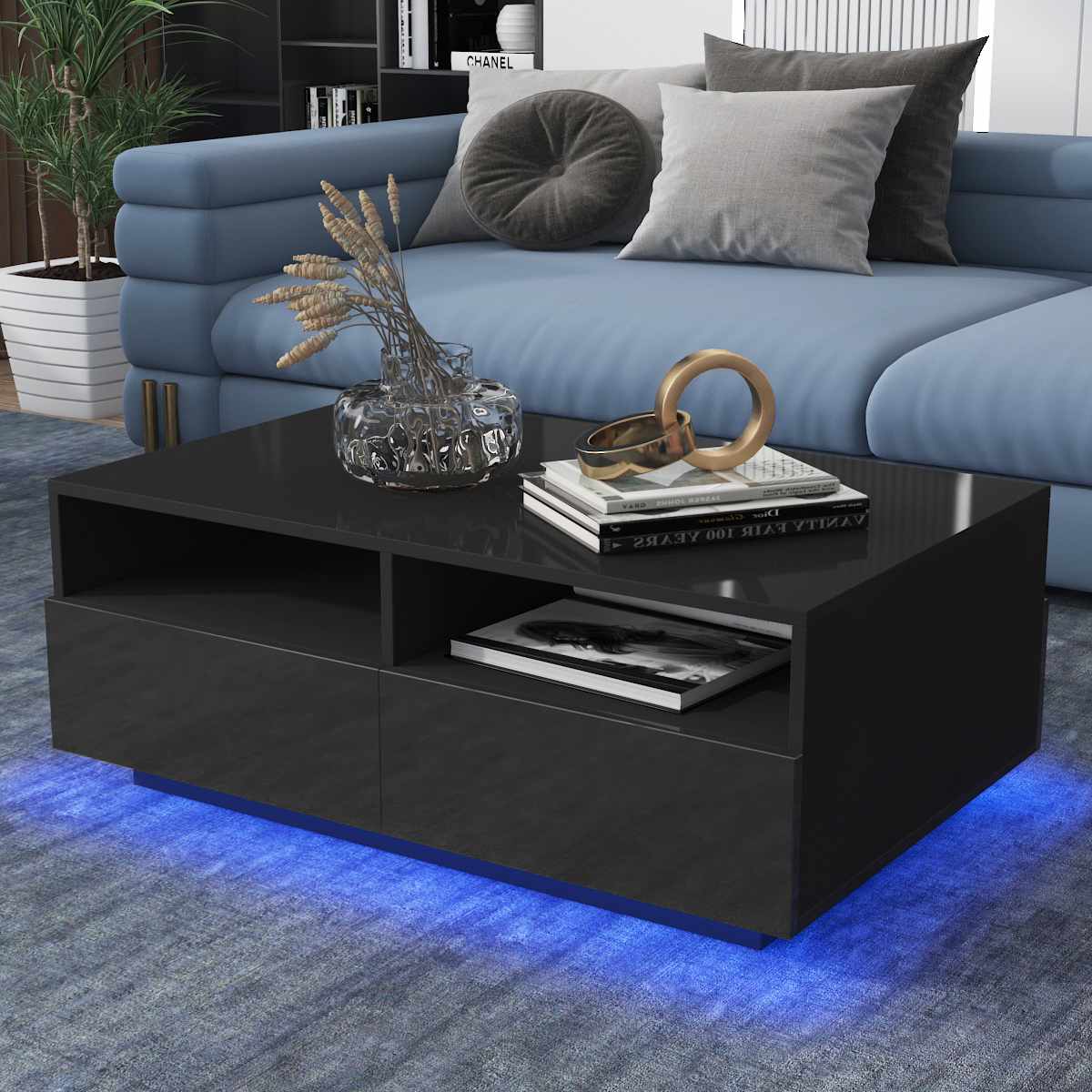 RGB LED Coffee Table High Gloss Simple Design Side Table for Living Room Furniture Tea Table Desks Home Storage Organzier