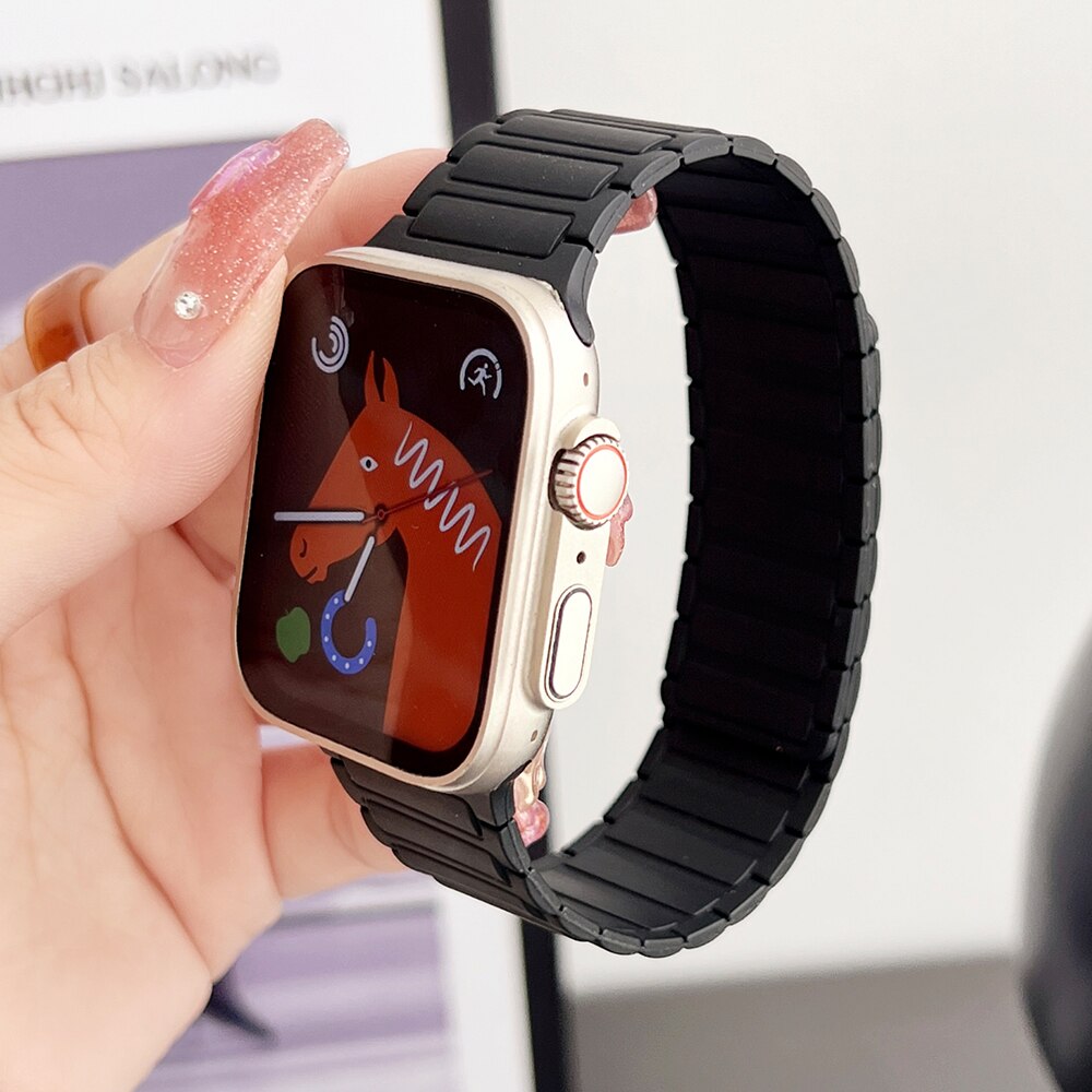 Magnetic Strap for Apple Watch Ultra 49mm Band 45mm 44 42mm 38 40 41mm Silicone Loop Bracelet for IWatch Series 8 7 6 5 4 Se 3 2