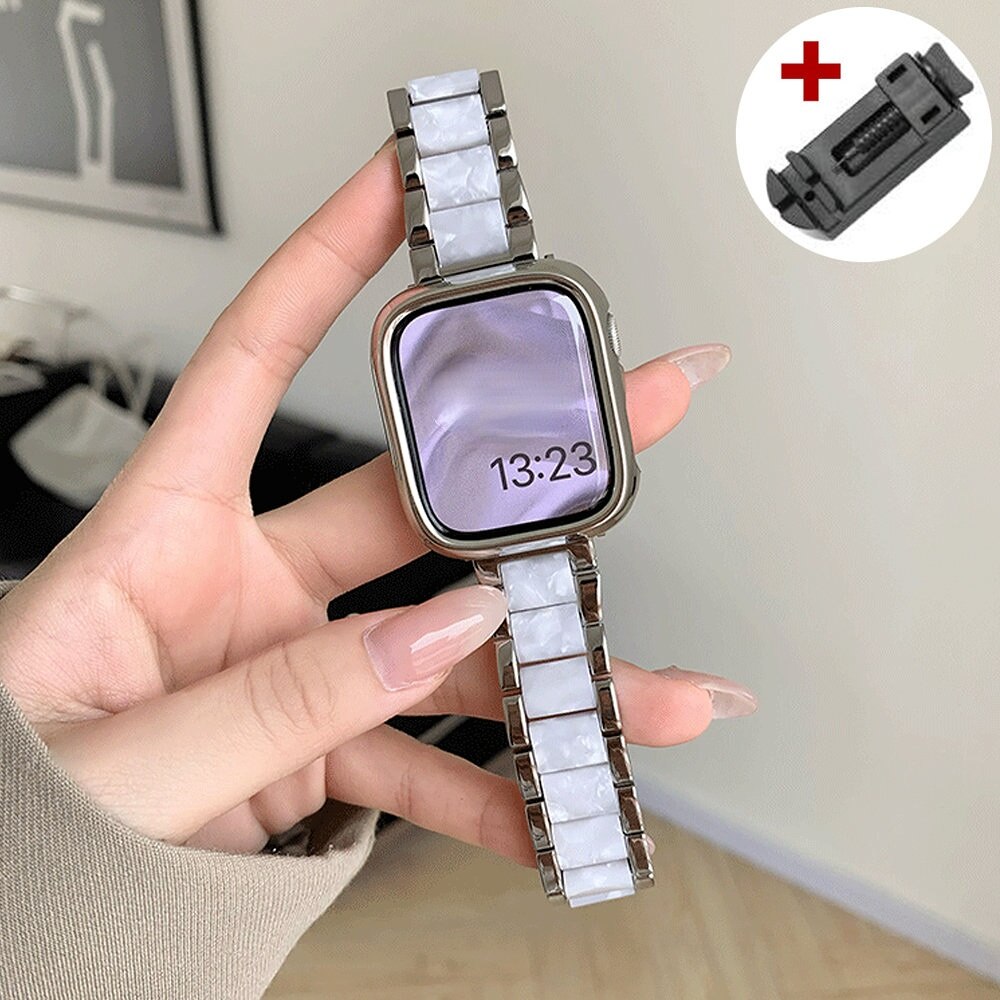 Luxury Women Resin Strap For Apple Watch Ultra 49mm Band 38 40mm 44 42mm Metal Bracelet for iWatch 8 7  6 5 4 se 3 2 1 41mm 45mm