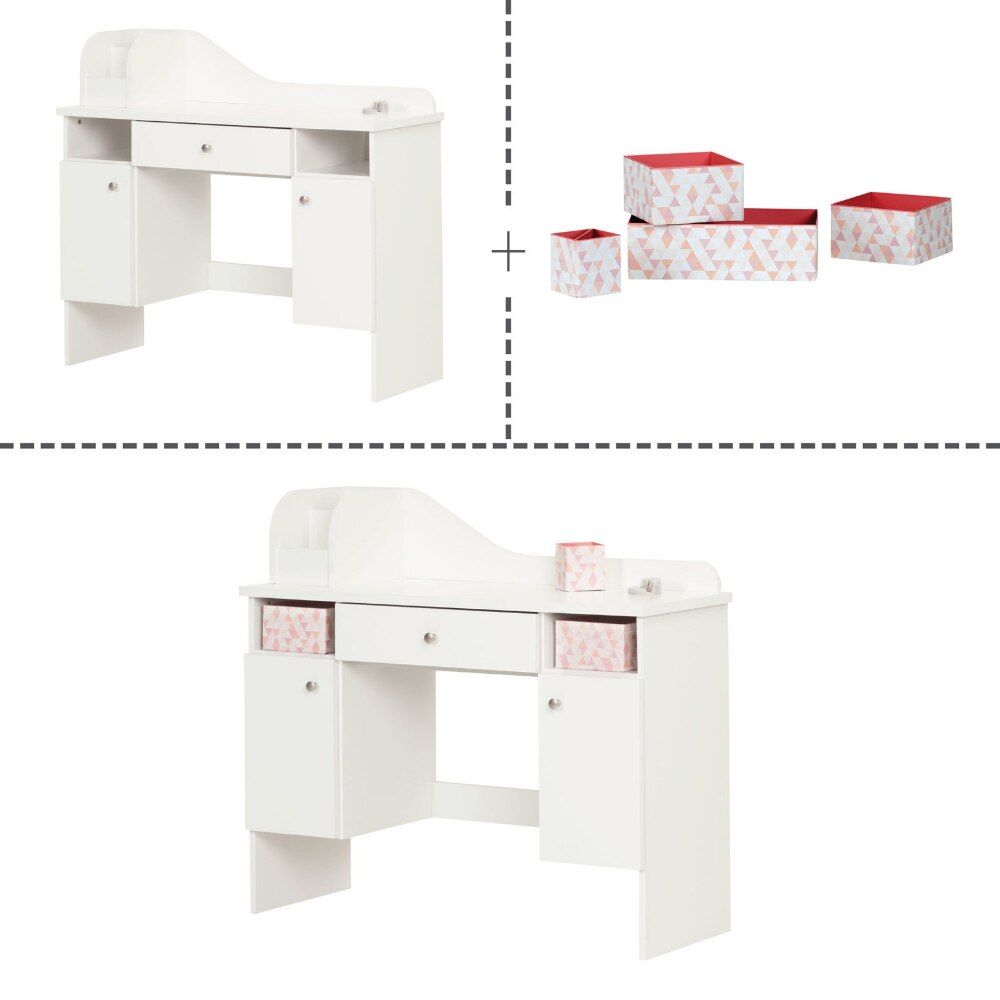 Dressers Vito Contemporary 2-Door Makeup Desk with Baskets Bedroom Furniture, White