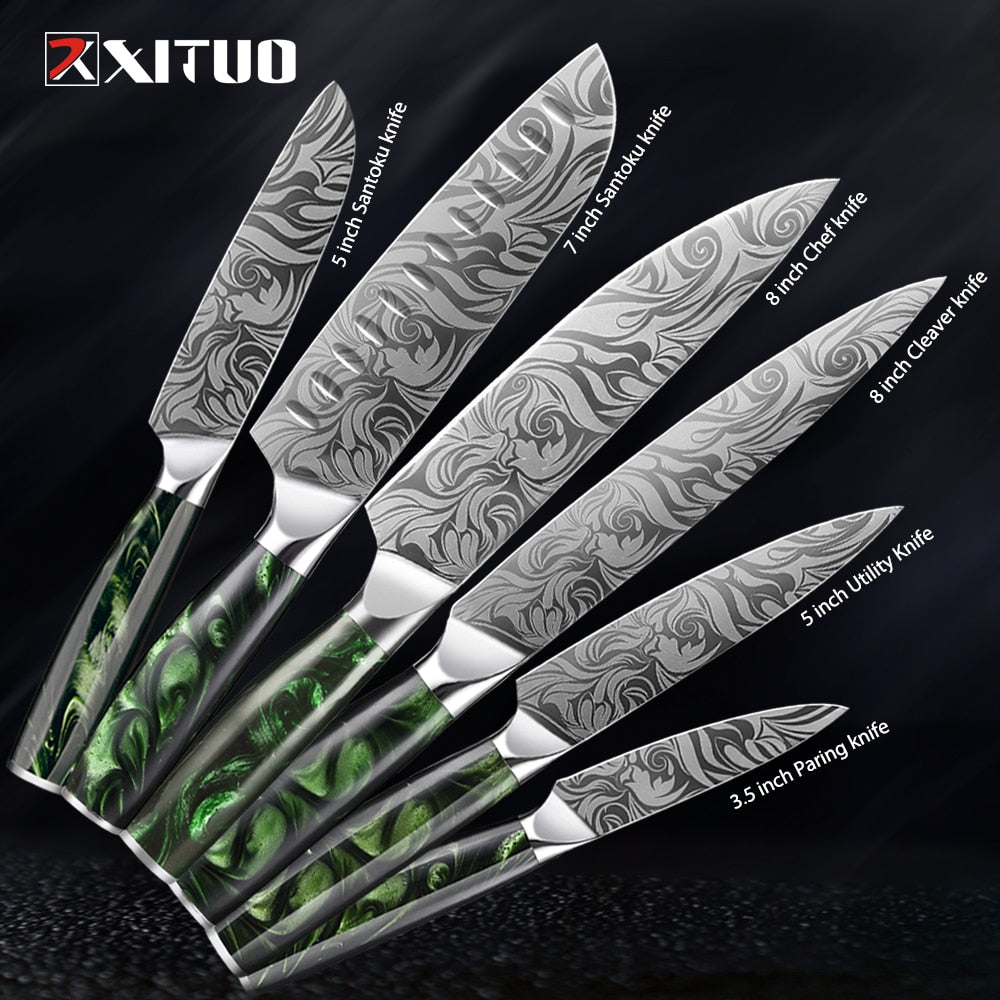 XITUO 1-8pc Kitchen knife Set Stainless Steel Pro Chef Knives Ultra Sharp Santoku Nakiri Bread Cleaver Boning Knife Cooking Tool