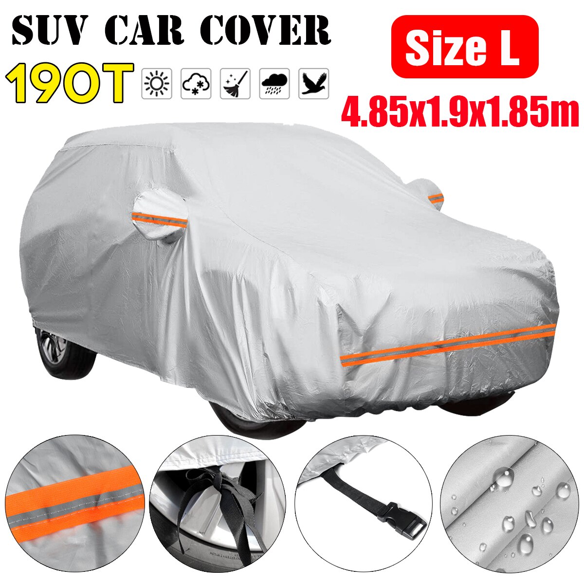 Universal SUV Full Car Covers Indoor Outdoor Windproof Anti Dust Sun Rain Snow Protection UV Car Silver Case Cover M/L/XL/XXL