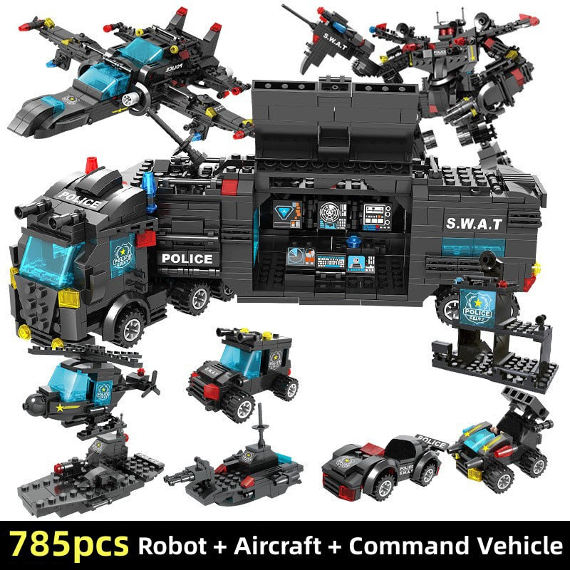 Building Blocks SWAT Team Mechanical Police Car Robot Small Assembled Colorful Bricks Model Toys For Children Birthday Gifts