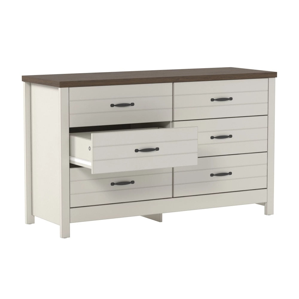 Farmhouse Oak Top 6-Drawer Dresser, Ivory, by Living Room and bedroom drawers