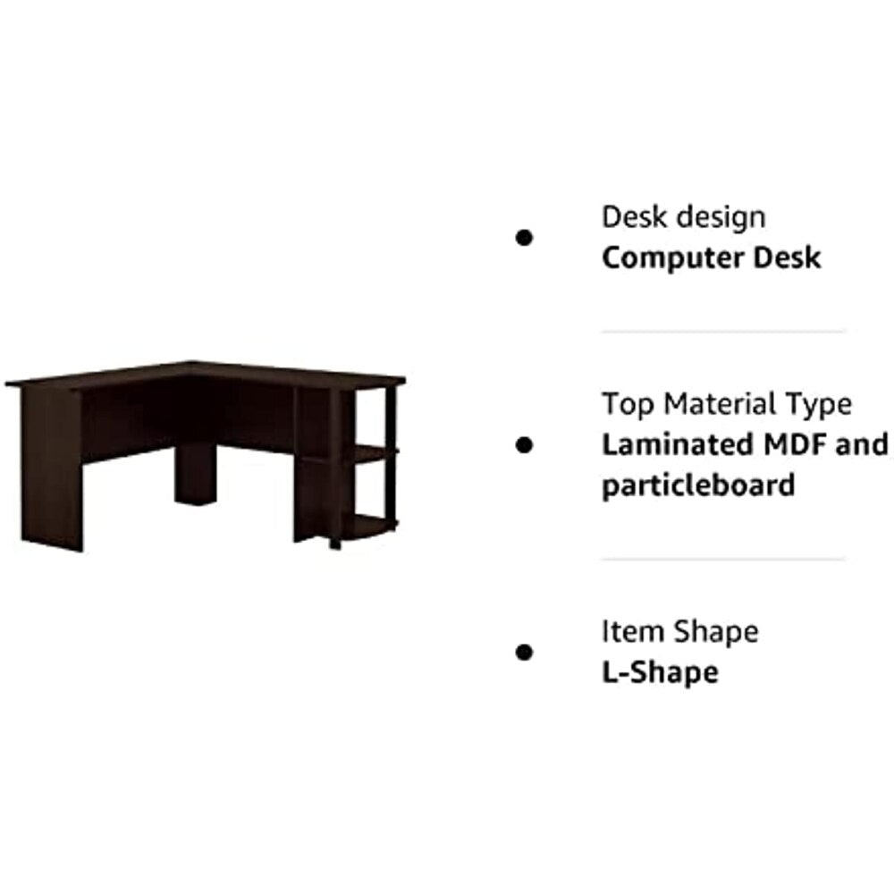 Dakota L-Shaped Desk with Bookshelves, Espresso