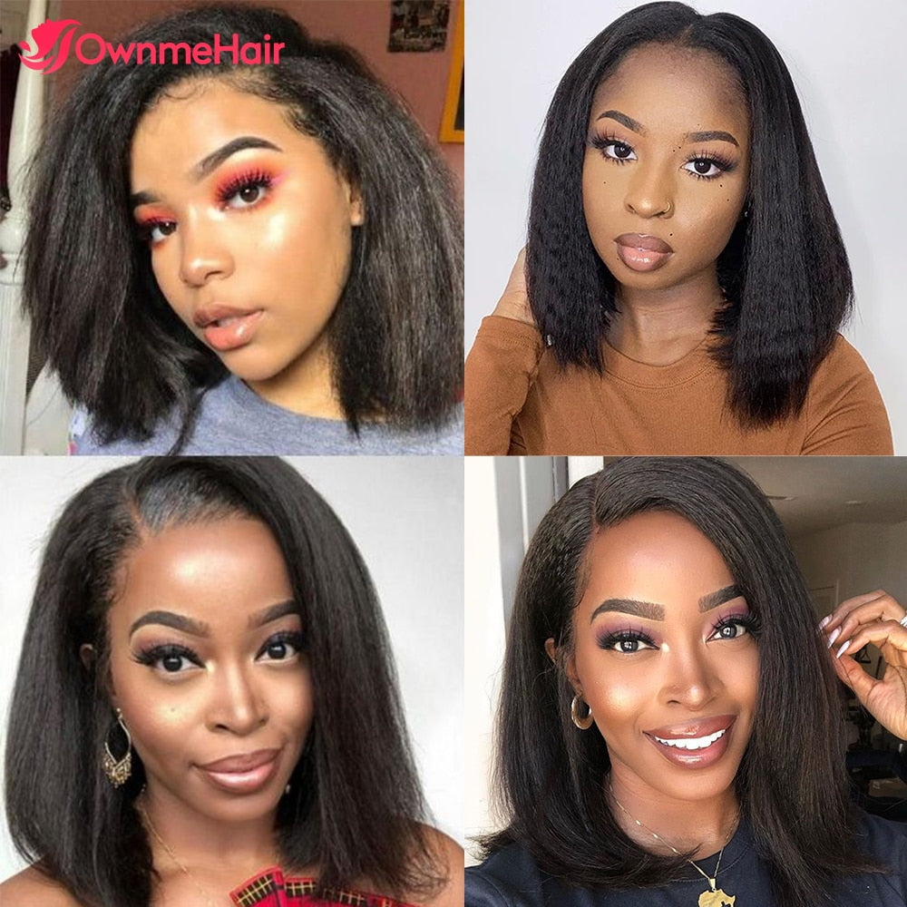 Kinky Straight Short Bob Wig 13x4 Transparent Lace Frontal Human Hair Wigs for Women Brazilian Remy Hair Soft Yaki Bob Wig