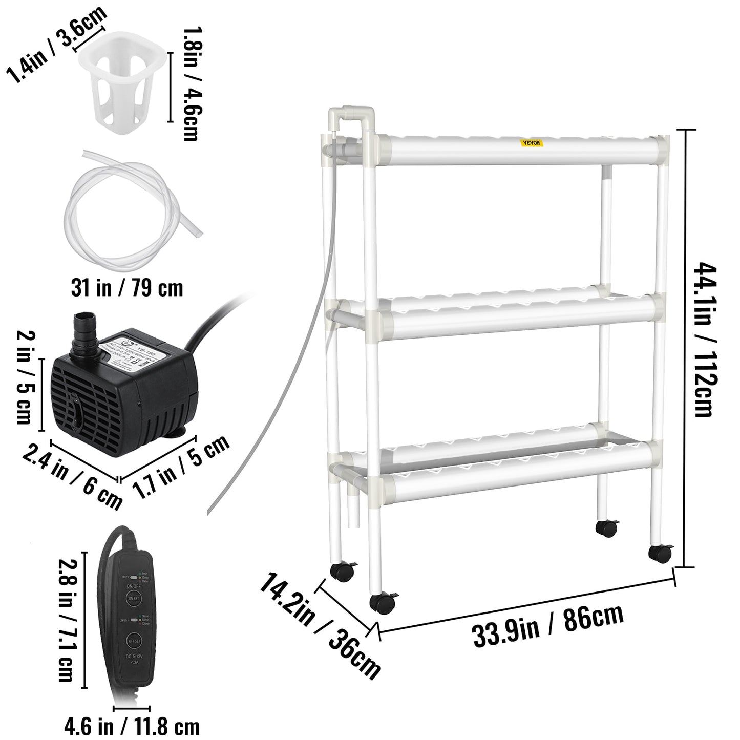 VEVOR Hydroponic Grow Kit Hydroponics System 36/54/72/90/108 Sites 1/2/3/4 Layers 4/6/8/10/12 Pipes Vegetables Lawn &amp; Garden