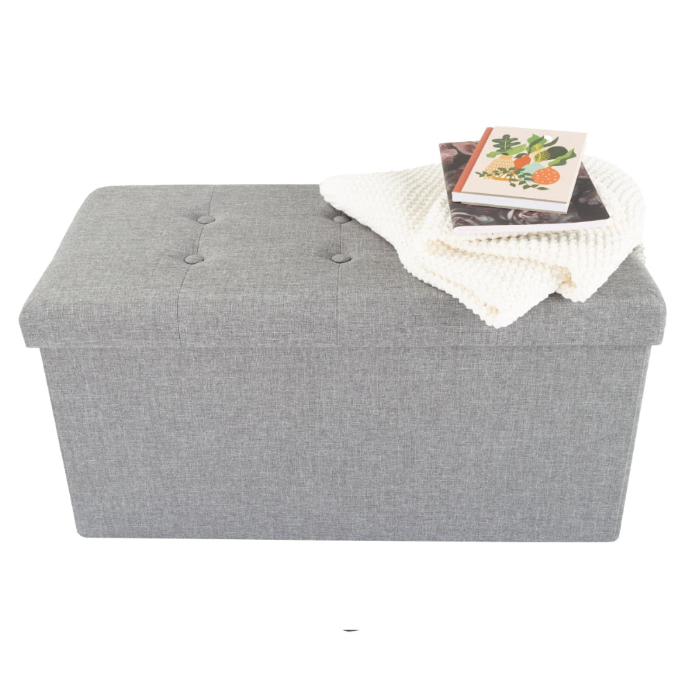 30-Inch Folding Storage Ottoman with Detachable Bin, Gray Stools &amp; Ottomans Storage