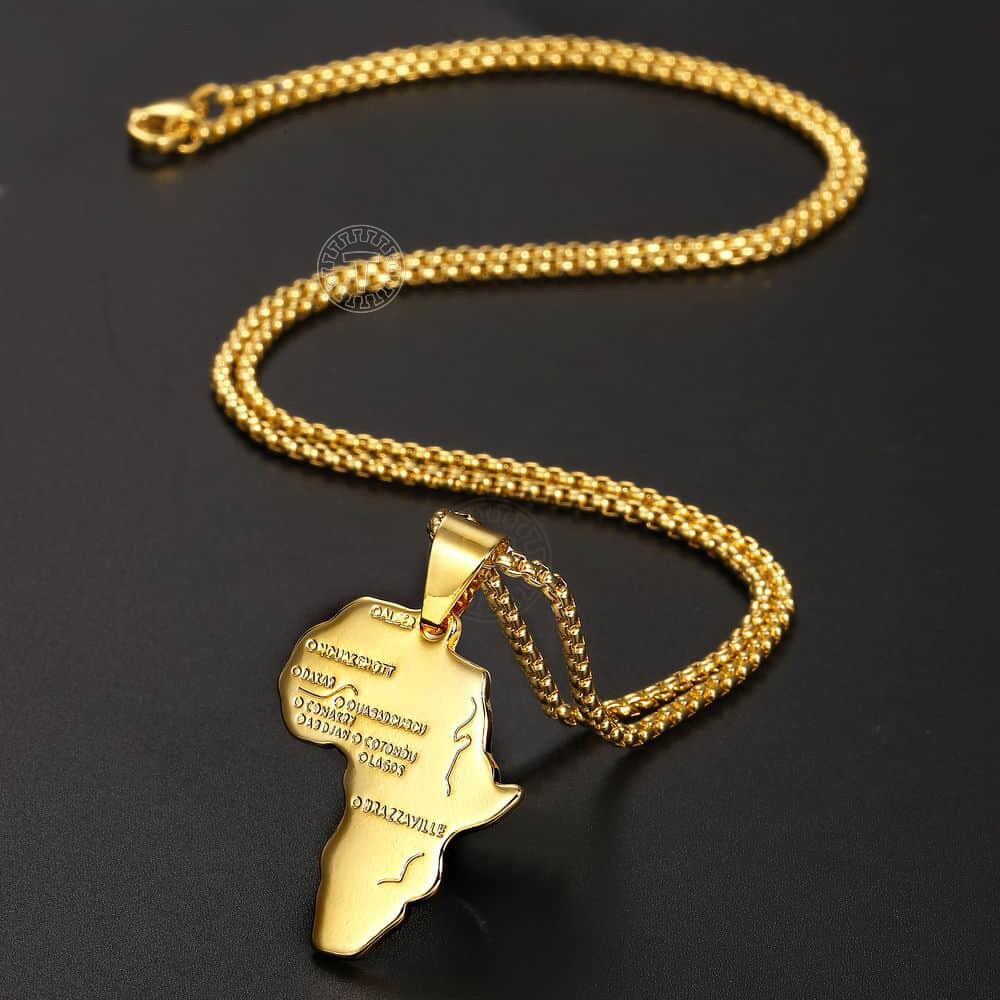 Gold Color Africa Map Pendant Necklace for Men Women Stainless Steel Gold Color African Map Fashion Jewelry Hip Hop Dropshipping