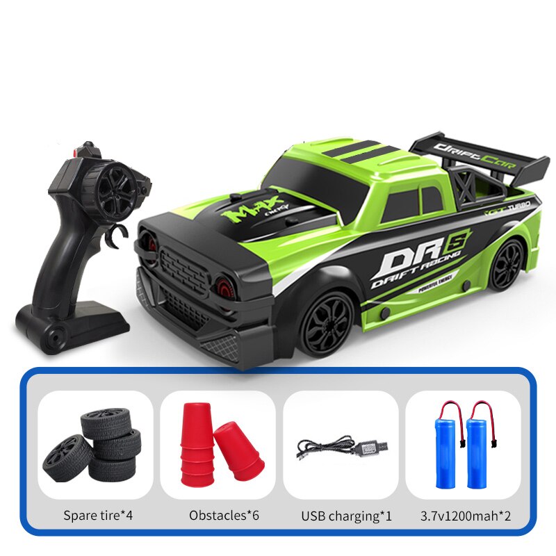 RC Car 1/16 4WD 2.4G Drift Racing Remote Control Car Bulit-in Two Batteries LED Light High Speed Vehicles Models Toys for Kids