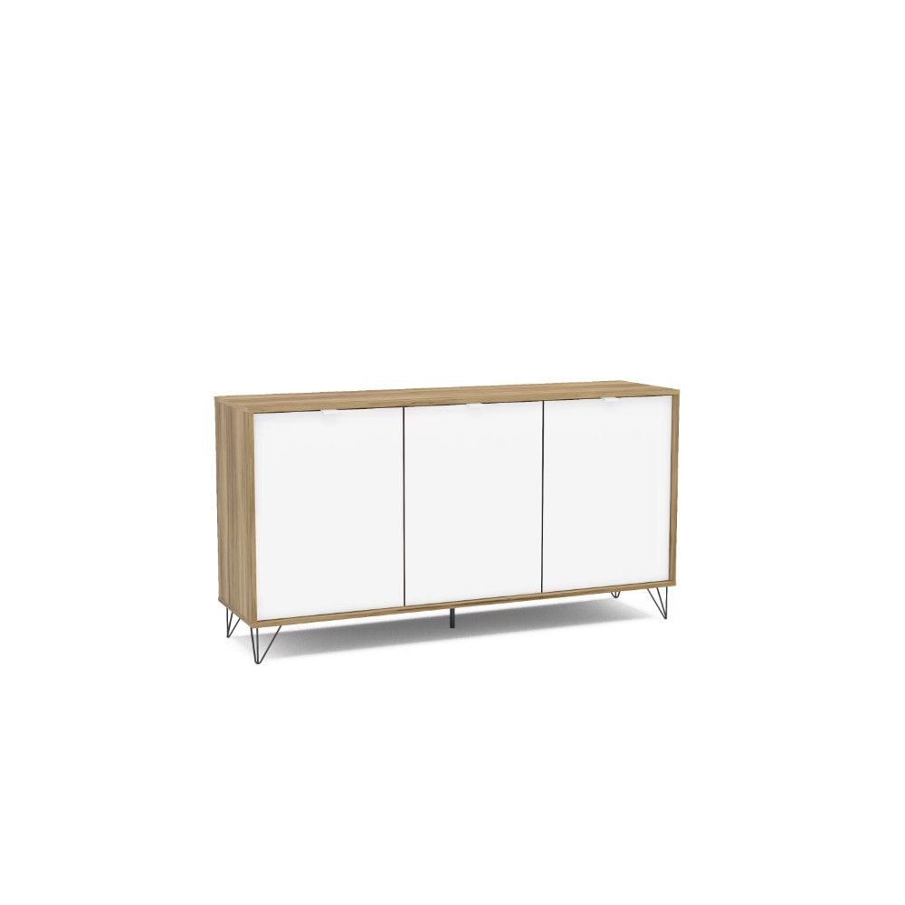 Montreal 59 In. Sideboard with 3 Doors, White &amp; Light Brown Storage Cabinet Kitchen Cabinets