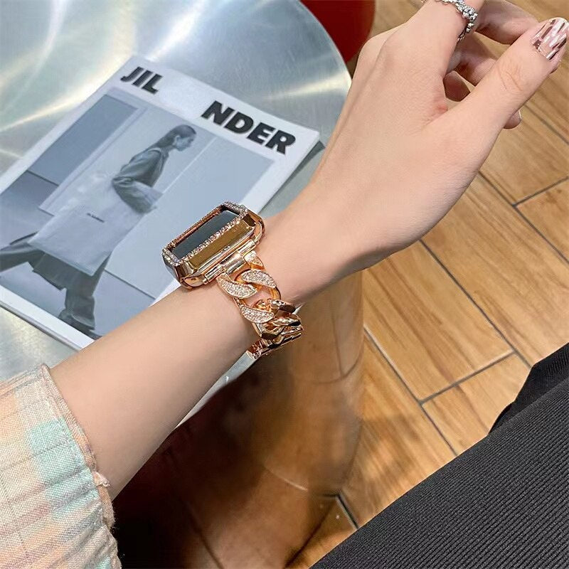 Stainless Steel Luxury Diamond Bracelet for Apple Watch Ultra 49mm Band 8 7 41mm 6 5 4 se 38 42mm Strap for iwatch 40 44mm 45mm