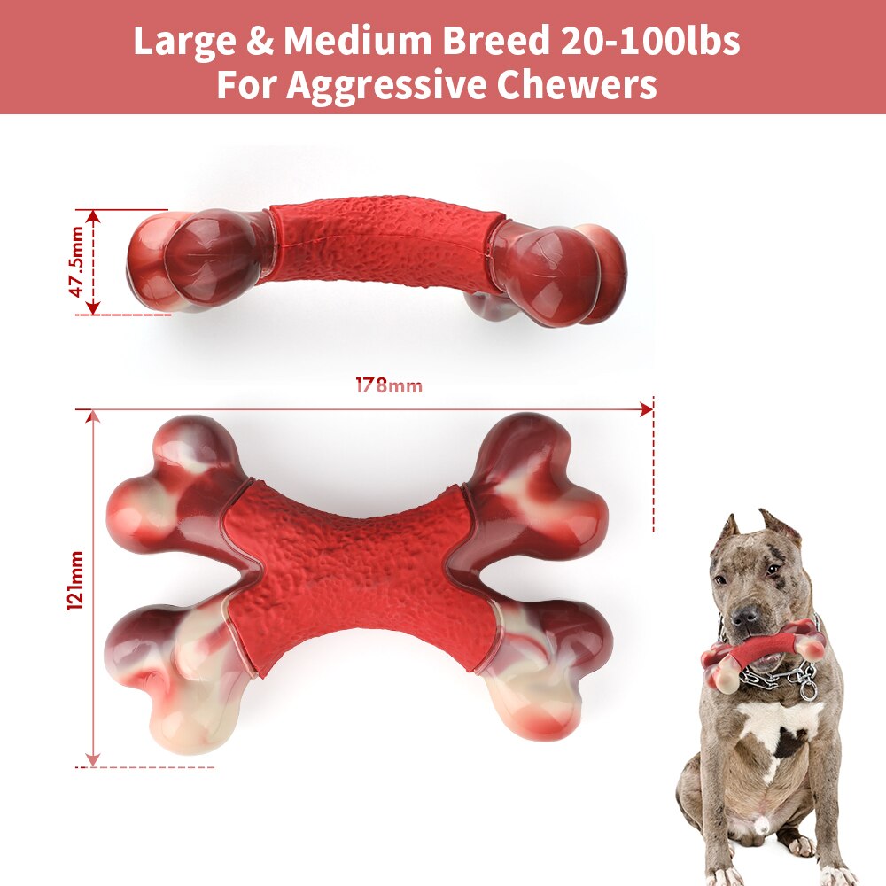 MASBRILL Pet Dog Chew Toy Durable Dog Double Bone Pet Gift Rubber Interactive Toys Dog Teething for Large Medium Small Puppies