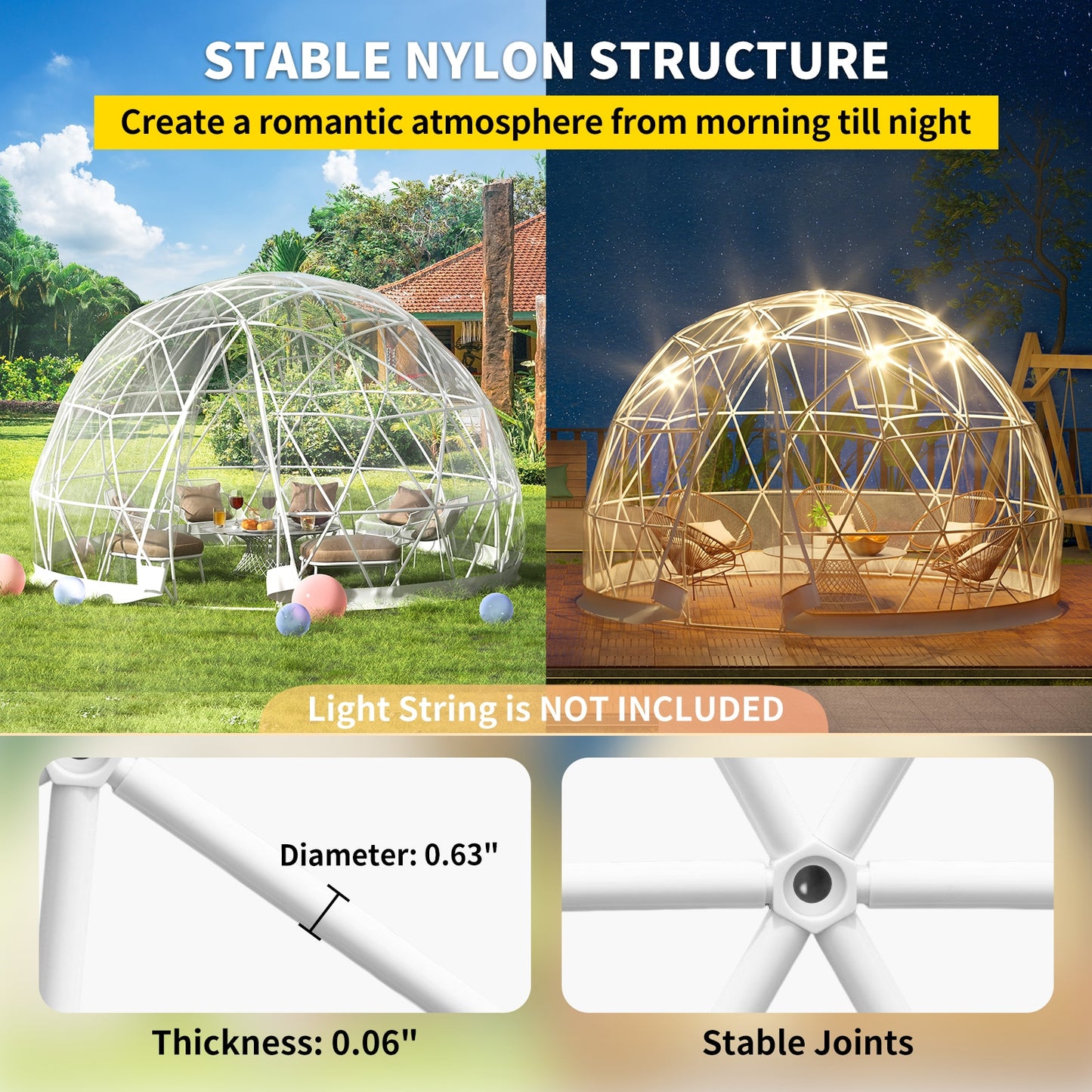 VEVOR Bubble Tent Garden Igloo 9.5/12ft With LED PVC Cover Geodesic Greenhouse Dome for Outdoor Sunbubble Backyard Bubble House