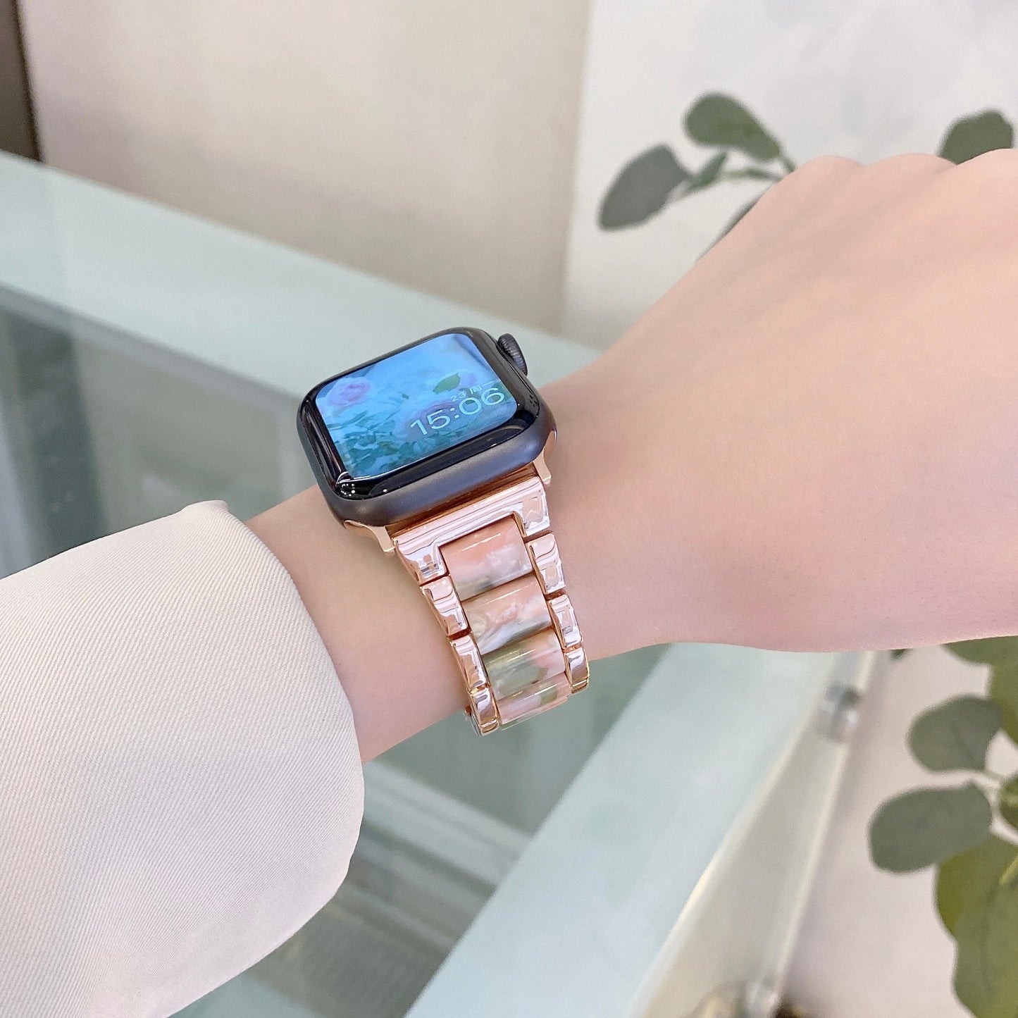 Luxury Women Resin Strap For Apple Watch Ultra 49mm Band 38 40mm 44 42mm Metal Bracelet for iWatch 8 7  6 5 4 se 3 2 1 41mm 45mm