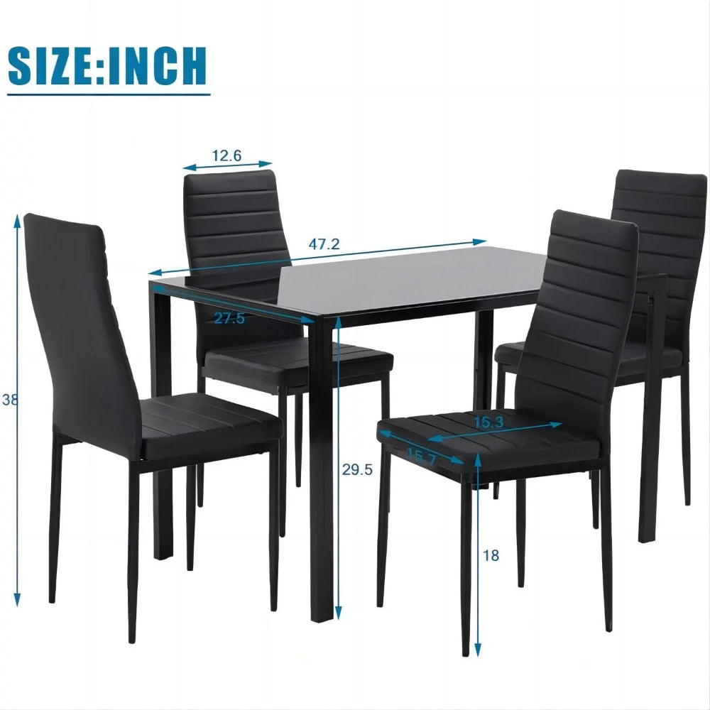 5 Pieces Dining Room Set Tempered Glass Dining Table with 4 Chairs, Black dining room chairs  dining table set furniture