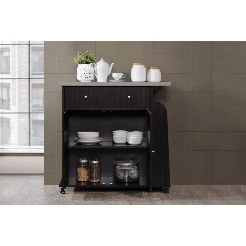 Hodedah Kitchen Cart with Spice Rack &amp; Towel Rack, Chocolate 35 In. H X 35.5 In. W X 16.5 In. D  Rolling Cart