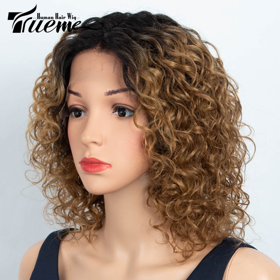 Trueme Curly Lace Front Human Hair Wigs Short Bob Brown Lace Front Wig For Women Colored Brazilian Water Wave Lace Human Wig