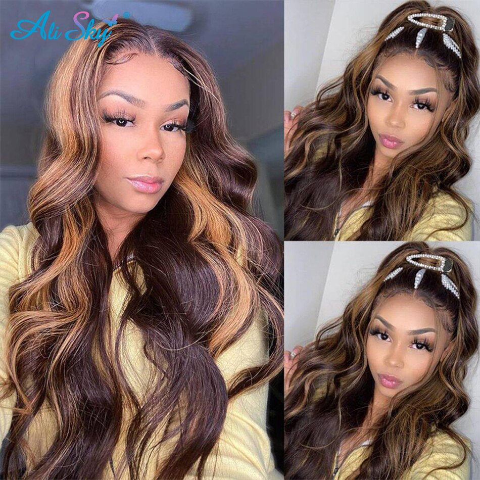 Highlight Body Wave 3/4Bundles With 4x4 Lace Closure P4 27 Ombre Honey Blonde Bundles Brazilian Remy Hair Weave Extension 13x4