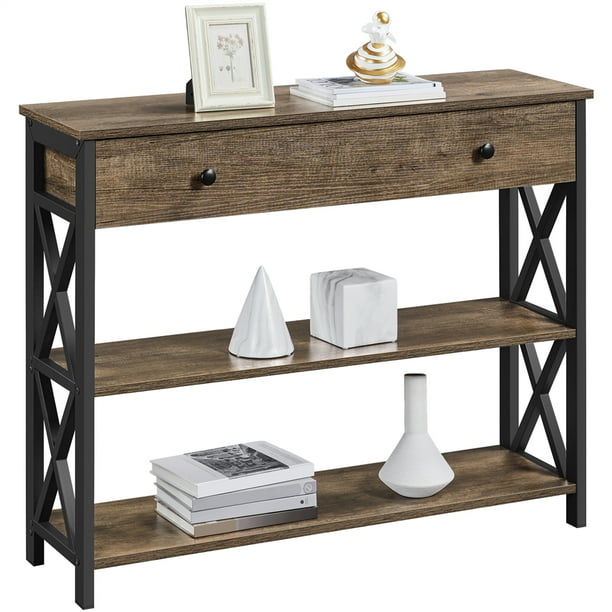 Wood and Iron Console Table, 1 Drawers and 2 Shelves，Durable and Strong，51.4 Lbs，39.50 X 11.60 X 31.70 Inches