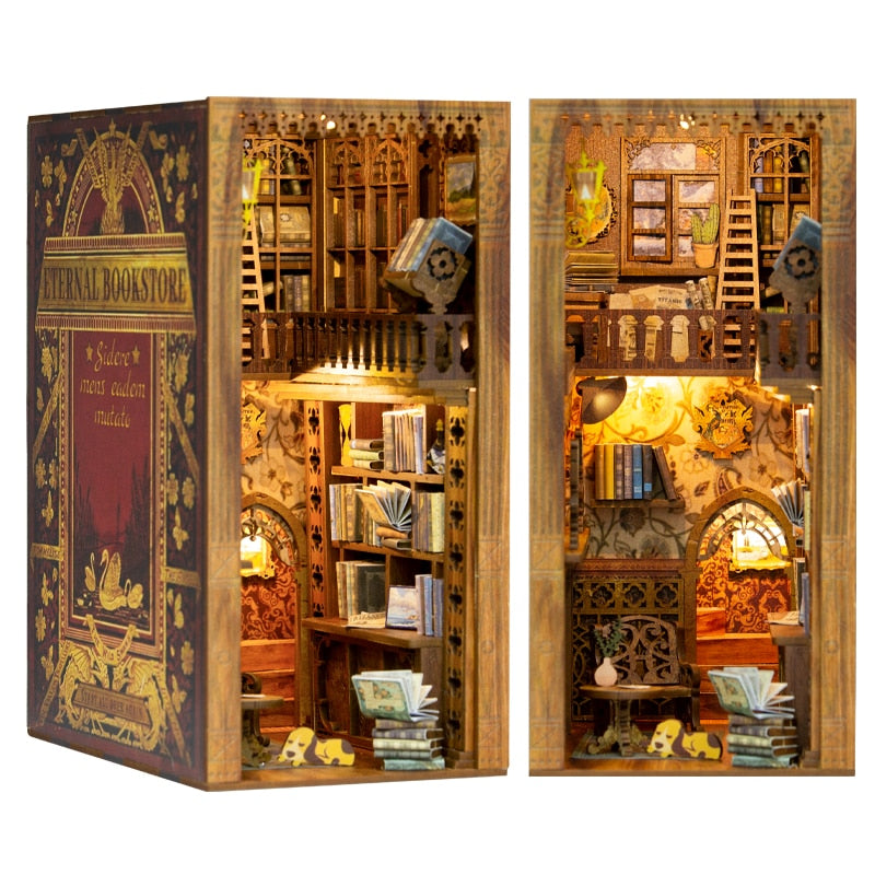 Cutebee DIY Book Nook Kit Eternal Bookstore Miniature Dollhouse With Furniture LED for Brithday Handmade Gift