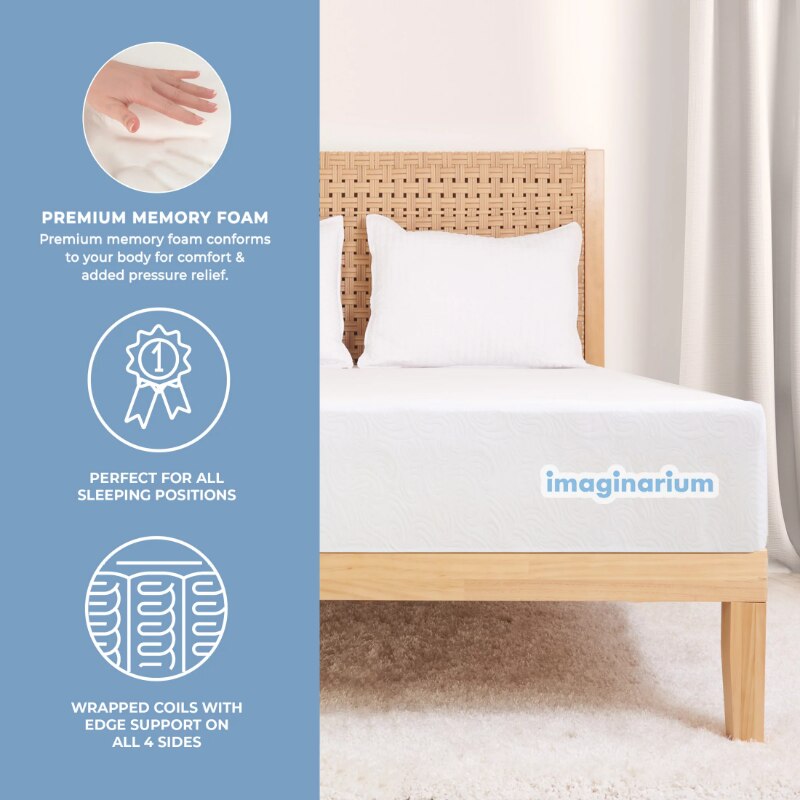 Imaginarium 10&quot; Hybrid of Memory Foam and Coils Mattress with Antimicrobial Treated Cover, Queen bedroom furniture matress