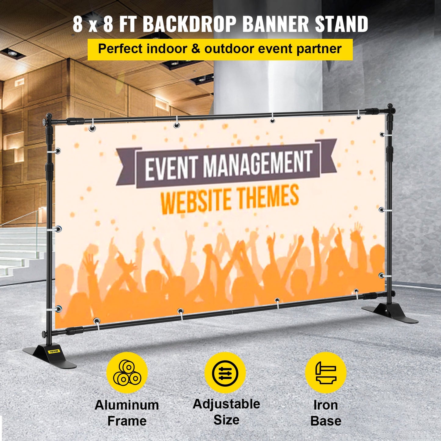 VEVOR 8ft Backdrop Stand for Trade Show Exhibitor Photography Studio W/ Carrying Case Background Stand Backdrop Support System