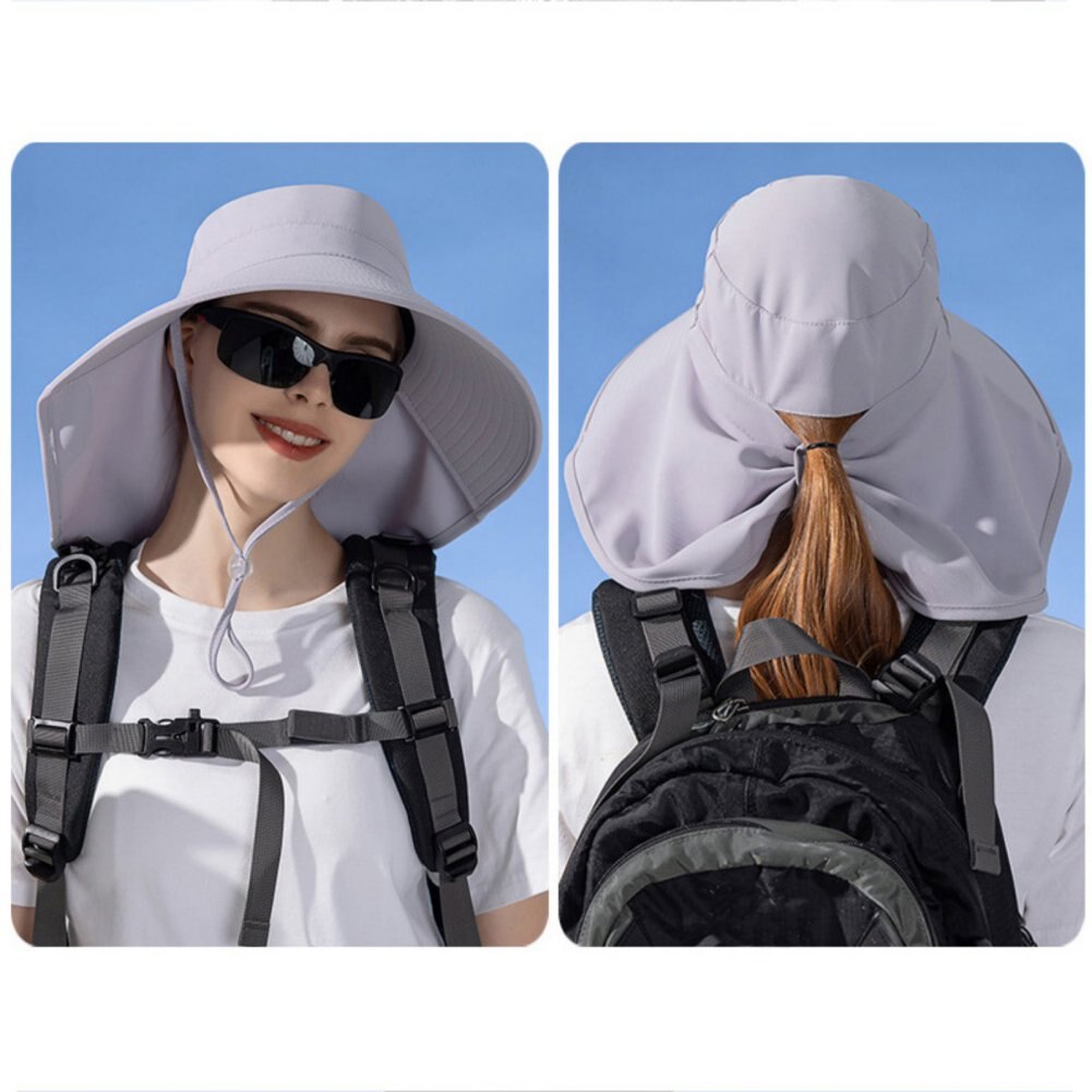 Outdoor Fishing Bucket Hat Sun Protection Shawl Adjustable Chin Strap For Hiking Garden Beach