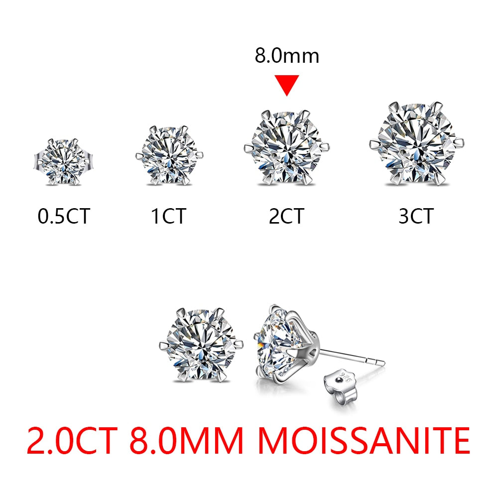 New Arrival 3.0 Carat Moissanite Gemstone Stud Earrings for Women Solid 925 Sterling Silver D color Solitaire Fine Jewelry