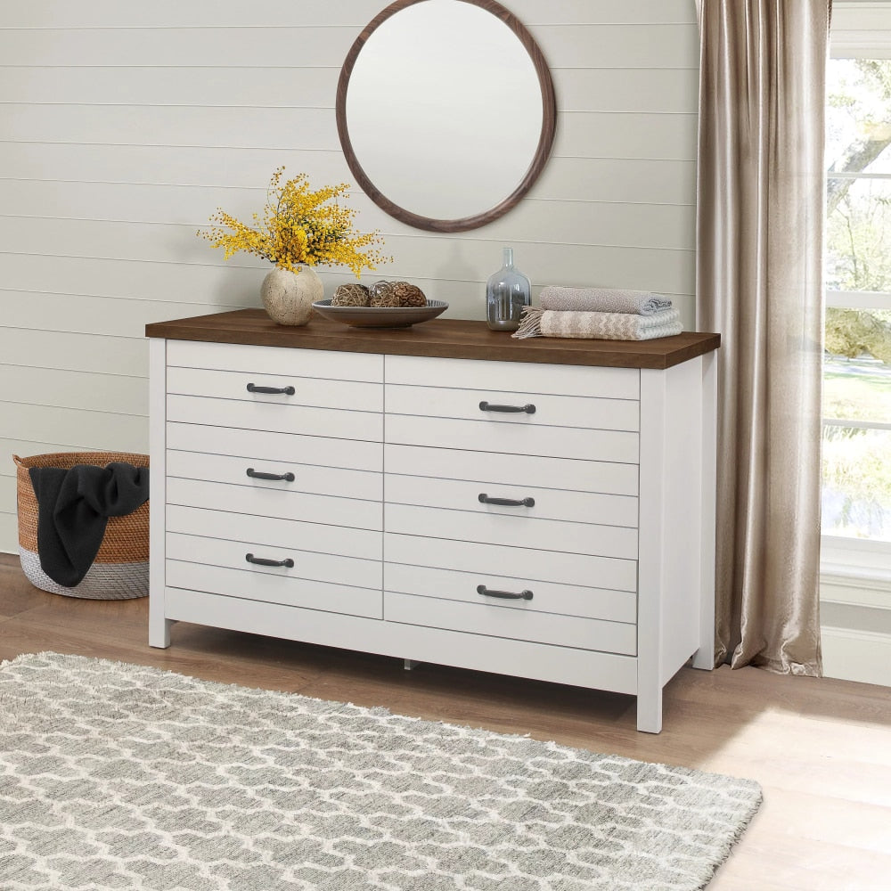 Farmhouse Oak Top 6-Drawer Dresser, Ivory, by Living Room and bedroom drawers