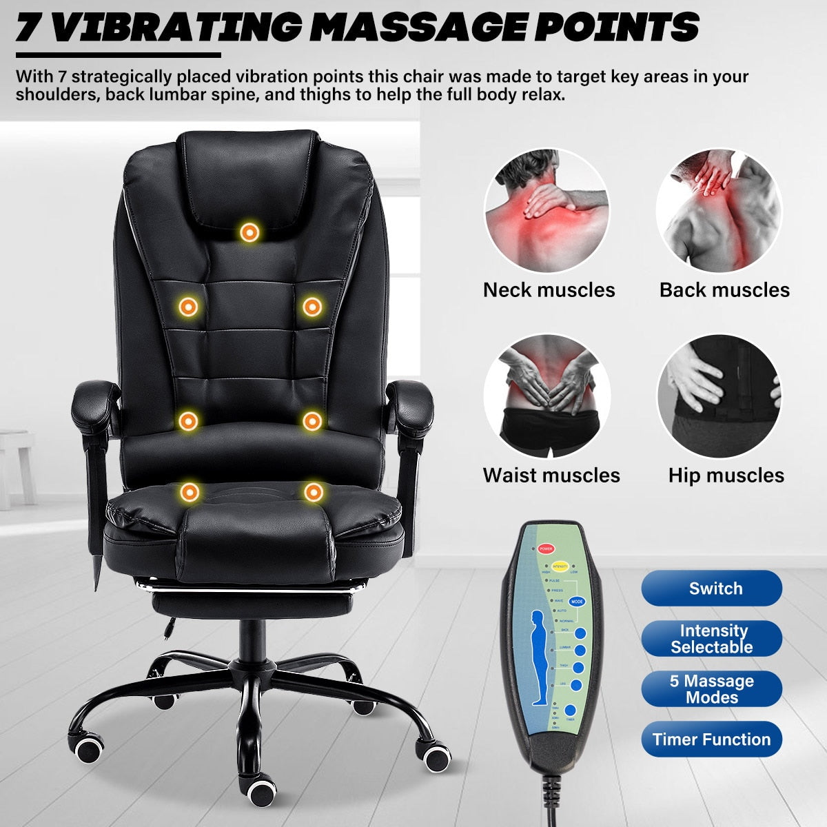 Hommpa Ergonomic Massage Office Chair with 7-Point Vibration Faux Leather High Back Executive Office Chair with Comfort Lumbar