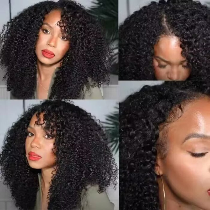 UNice Hair Kinky Curly Wig V Part Wig Human Hair Glueless Upart Wig No Leave Out New I-Part Wig Blend with Your Own Hairline