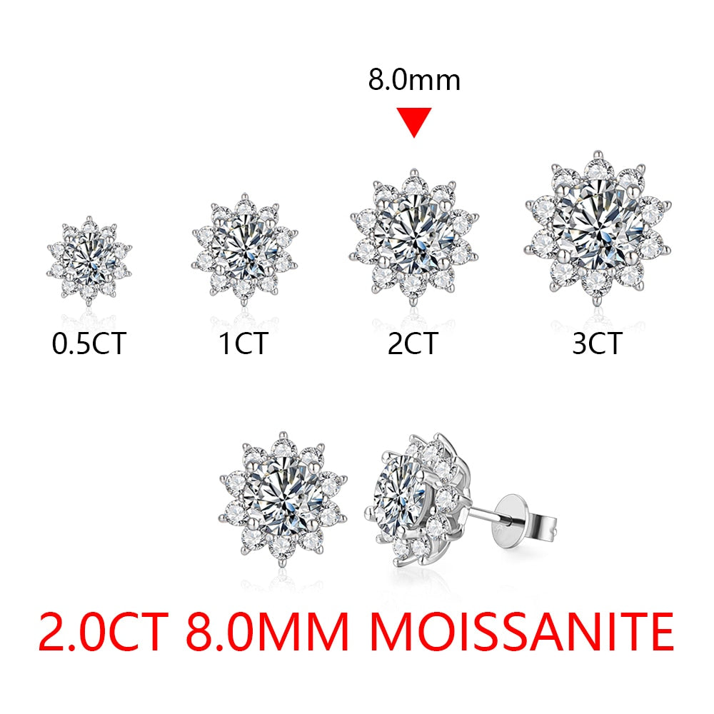 Snowflake Stud Earrings 925 Sterling Silver Jewelry 6.5mm 1.0 Carat Diamond Moissanite Earrings For Women Wedding Gift