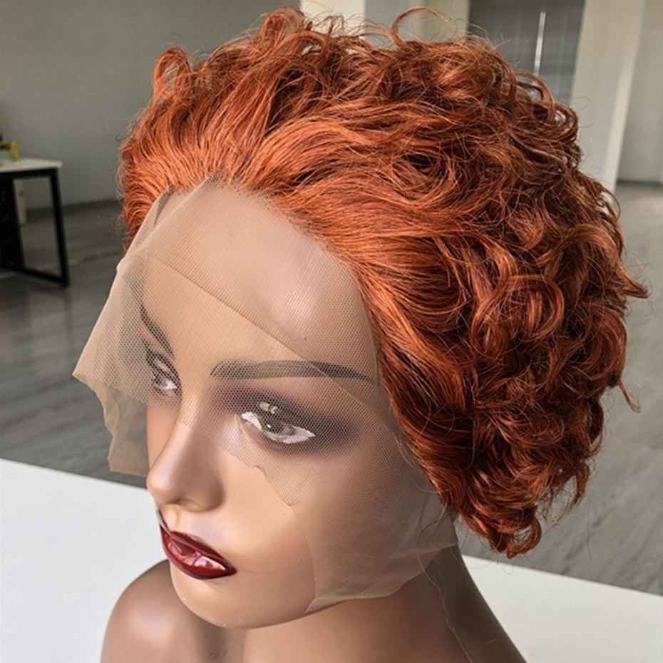 Brown Pixie Cut Wig Short Curly Human Hair Wigs Cheap Human Hair Wig 13X1 Transparent Lace Wig For Women Human Hair Pre Plucked