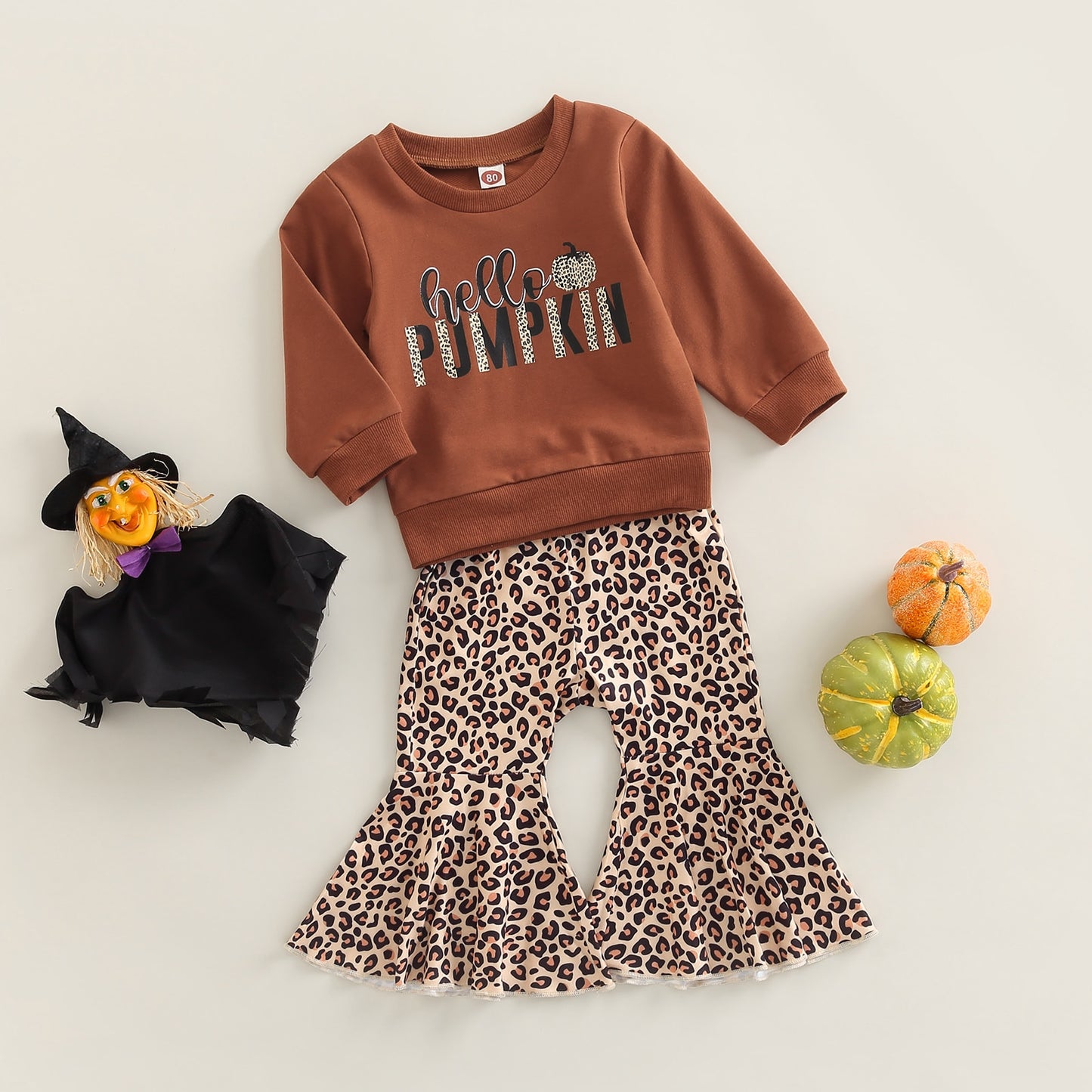 2022-07-25 Lioraitiin 0-4years Kid Girls Pants Suit Long Sleeve Letters Print Loose Tops  Long Leopard Bell-Bottoms Trousers