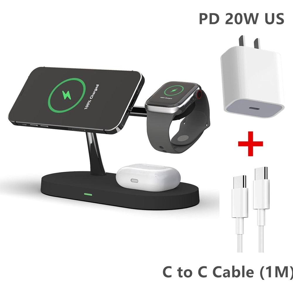 30W 3 in 1 Magnetic Wireless Charger Stand for iPhone 14 13 12 Pro Max Apple Watch 8 7 Airpods Induction Fast Charging Station