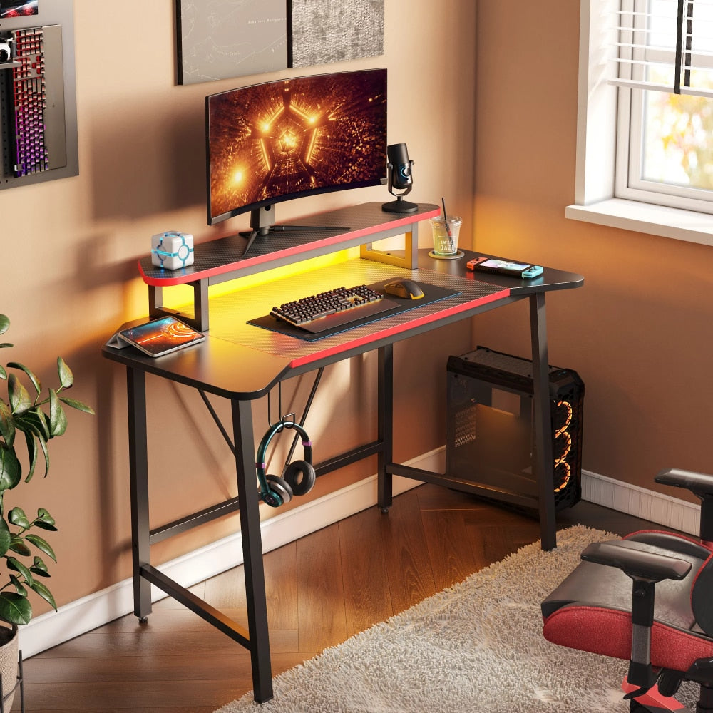 50.3&quot; Gaming Desk Computer Office Table with LED Lights &amp; Monitor Stand, Carbon Fiber office desk  office furniture  gaming desk