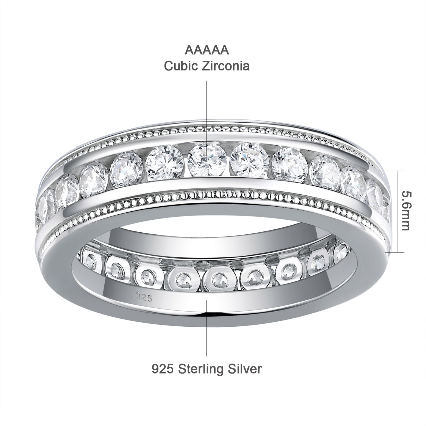 Newshe Genuine 925 Sterling Silver Wedding Rings for Men Brilliant Round Cut AAAAA Cubic Zircon Fine Jewelry Size 8-13