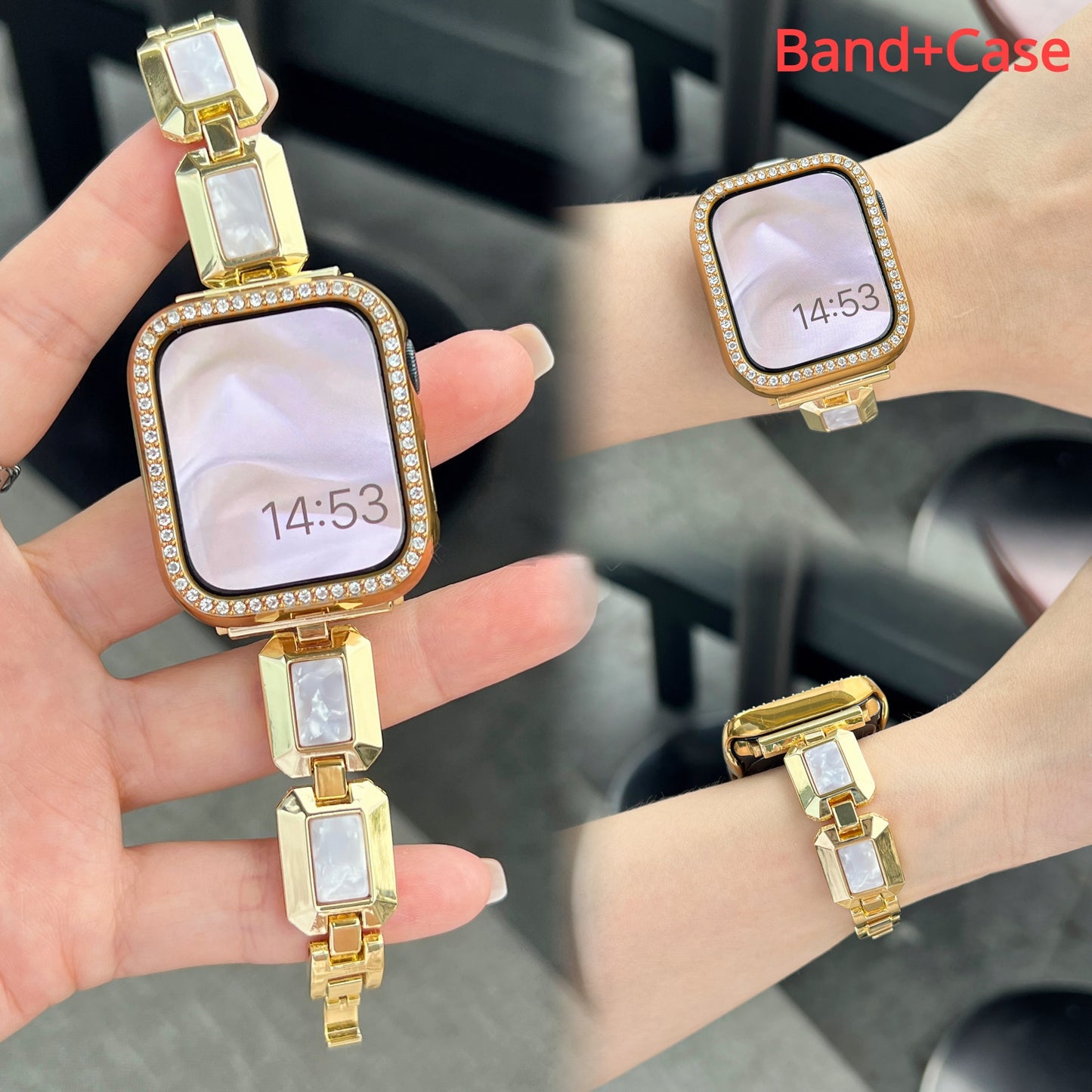 Resin Stainless Steel Strap for Apple Watch Ultra 49mm Band 8 7 41 45mm Diamond Case Bracelet for iWatch 6 5 4 3 se 40mm 42 44mm