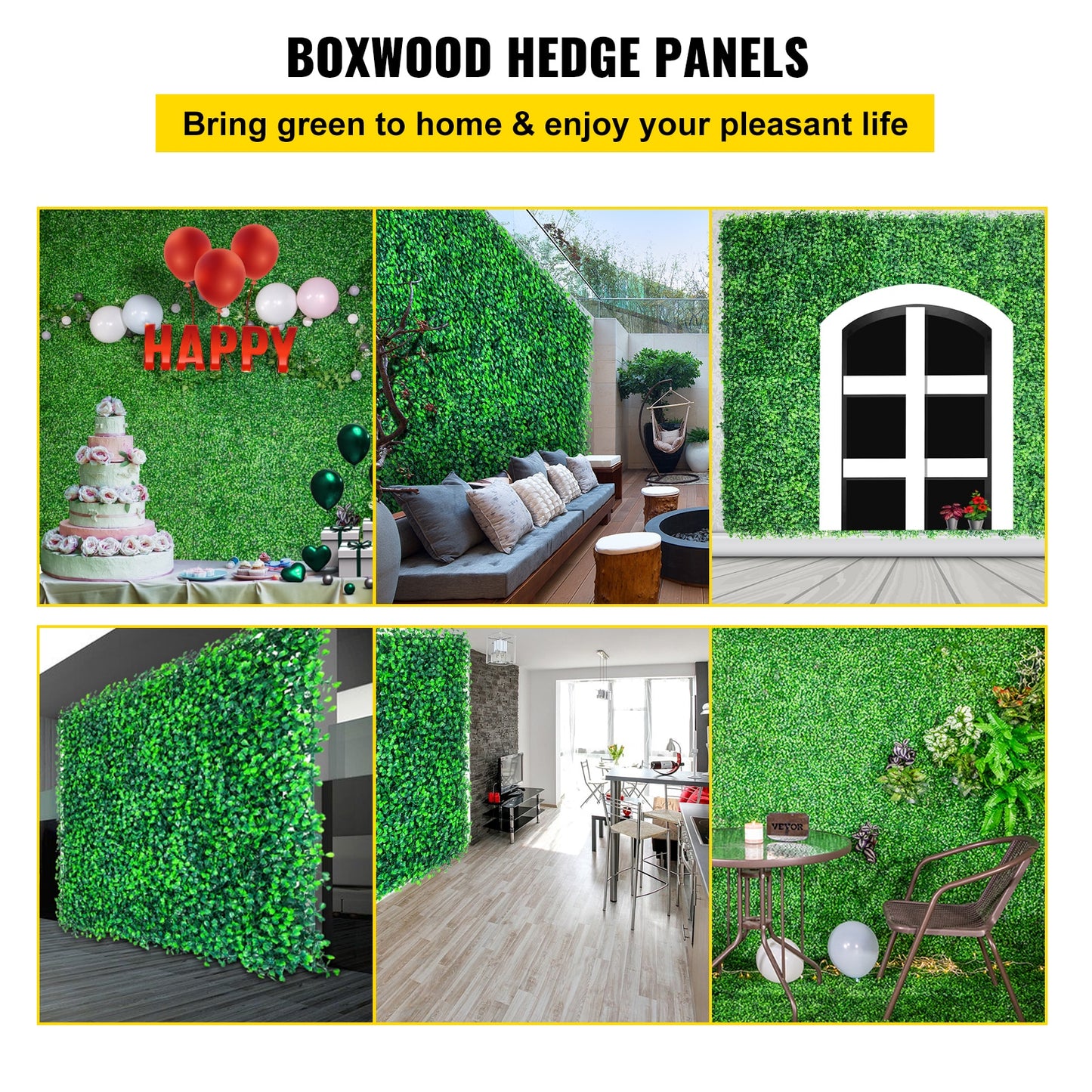 VEVOR Artificial Boxwood Panel 6 PCS 20&quot;x20&quot; PE Grass Backdrop Wall 1.6&quot; for Decoration of Outdoor, Indoor, Garden and Fence