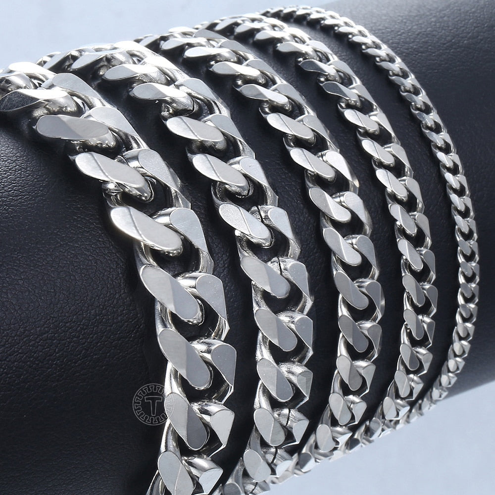 Punk Stainless Steel Bracelets For Men Women Gold Color Silver Color Curb Cuban Link Chain Wristband Miami Jewelry Gifts