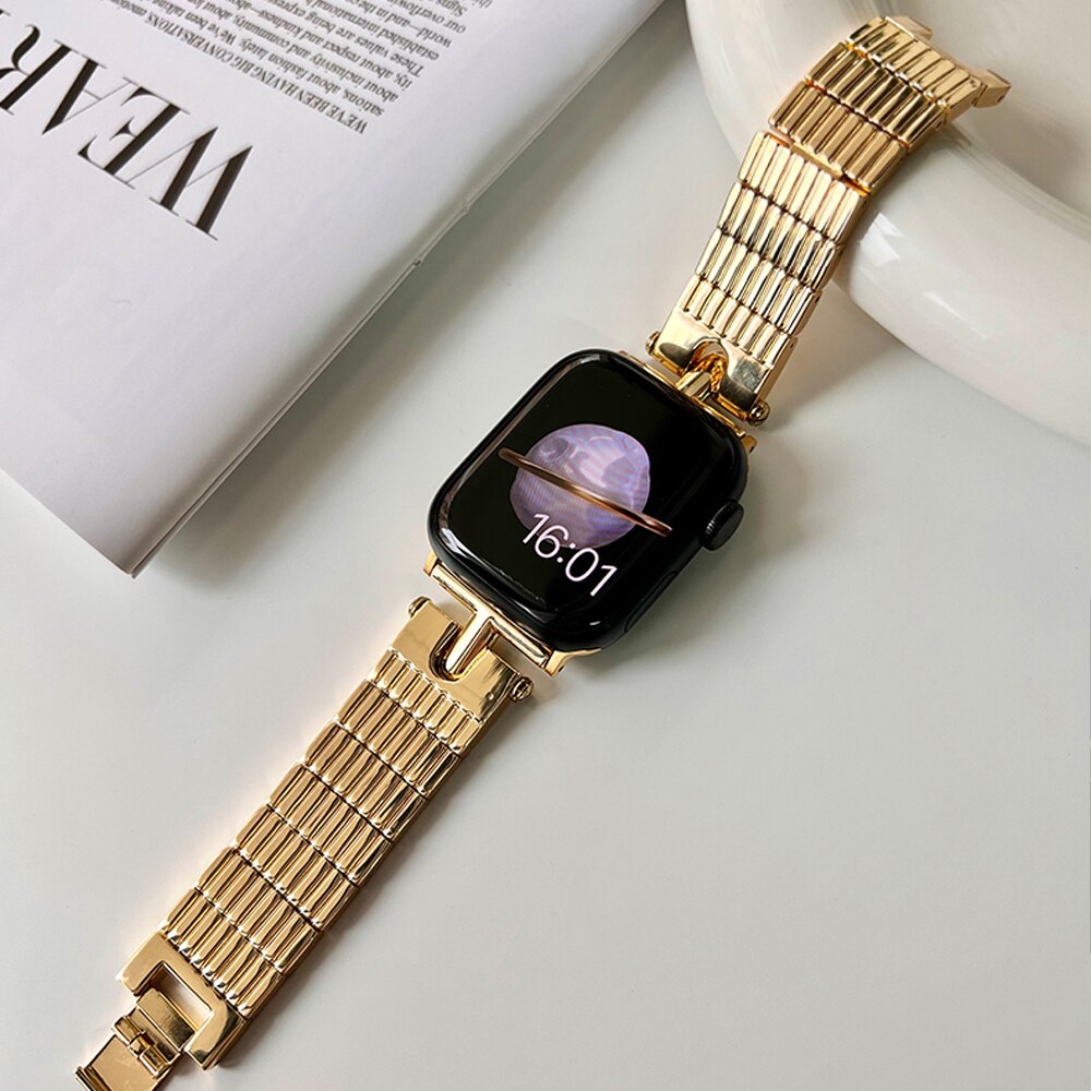 Stainless Steel Band For Apple Watch Series 8 7 Ultra 49mm 41mm 45mm 40 44 38 42mm Luxury Metal Lady Strap For iWatch 6 5 4 3 se