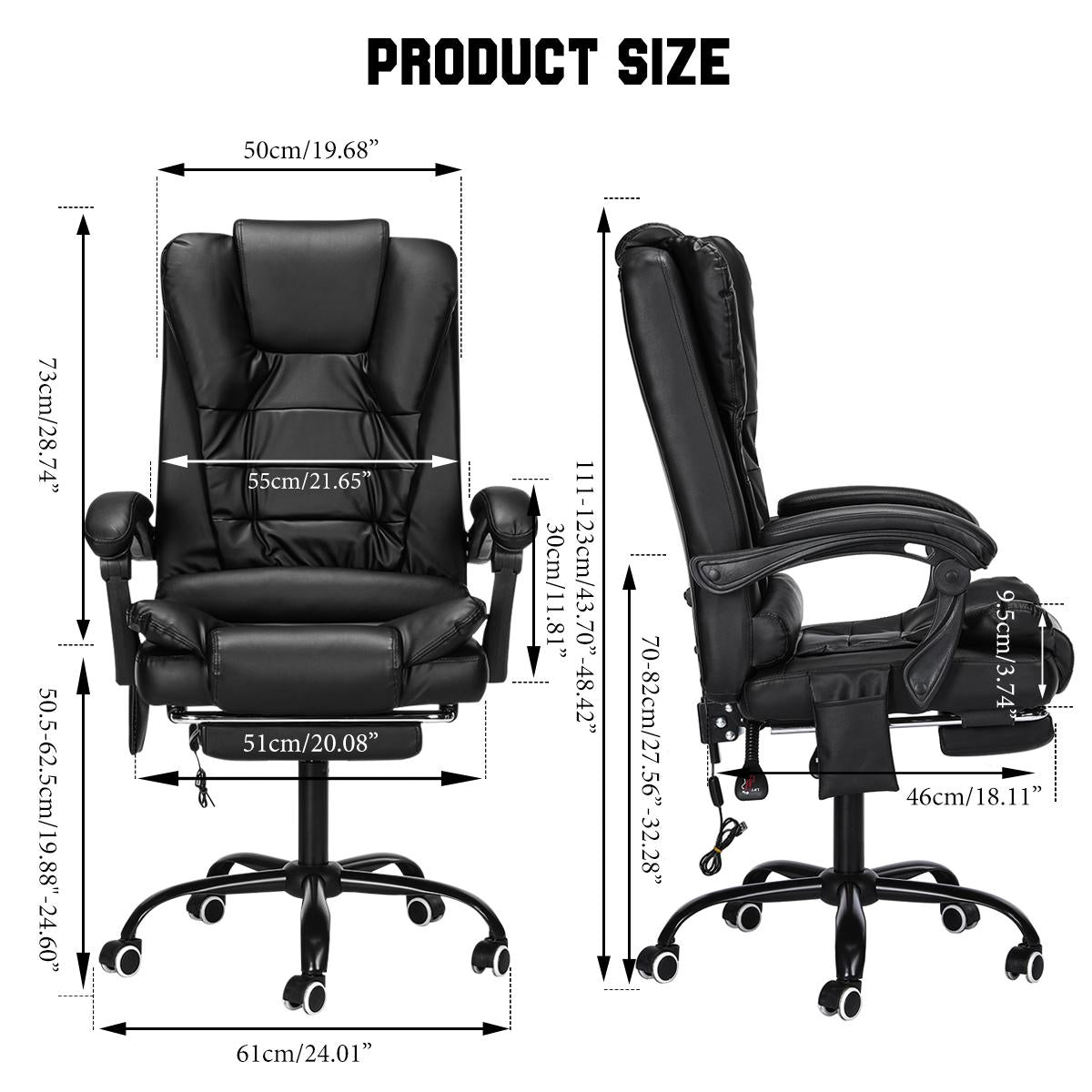 Adjustable Executive Massage Office Chair Reclining High Back Chair Big Tall Leather Ergonomic Swivel Task Chair with Footrest