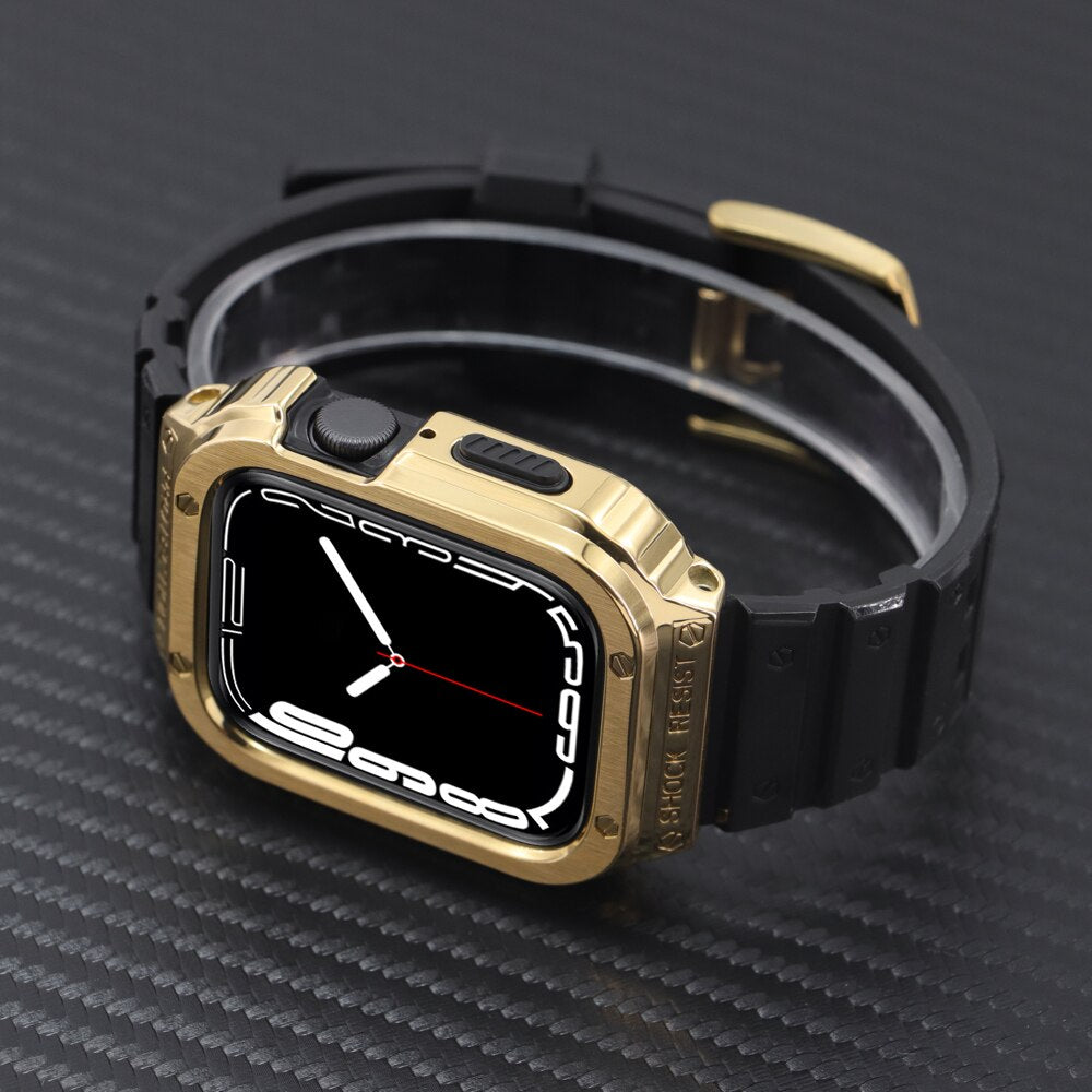 Stainless Steel Modification Kit for Apple Watch 8 Ultra 7 6 SE 5 4 Rubber Band for Iwatch Series 40 41 44 45 49mm Luxury Case